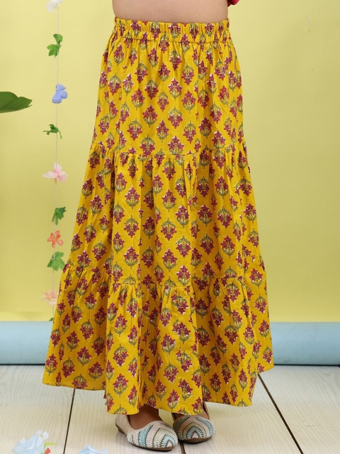 Sangria Girls Floral Printed Pure Cotton Maxi Skirt