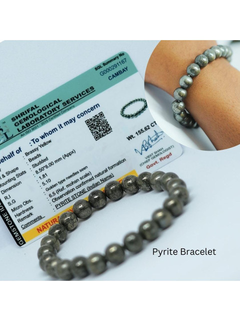 VIBESLE Grey Pyrite Beaded Elasticated Bracelet