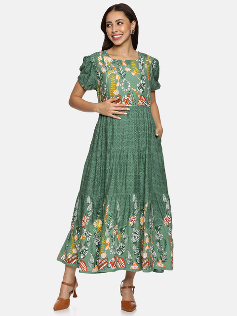 Nejo Women Floral Print Maternity A-Line Midi Dress