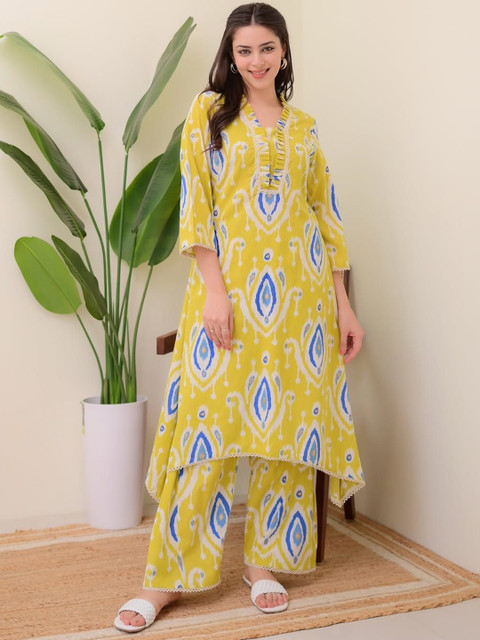 KAMODIAZ Women Ethnic Motifs Printed Cotton Kurta with Trousers