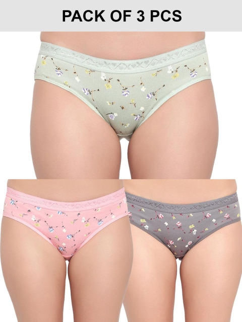FiveFlag Women Pack of 3 Mid-Rise Cotton Blend Briefs