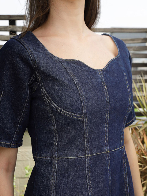 plusS Women Square Neck Denim A-Line Dress - Image 2