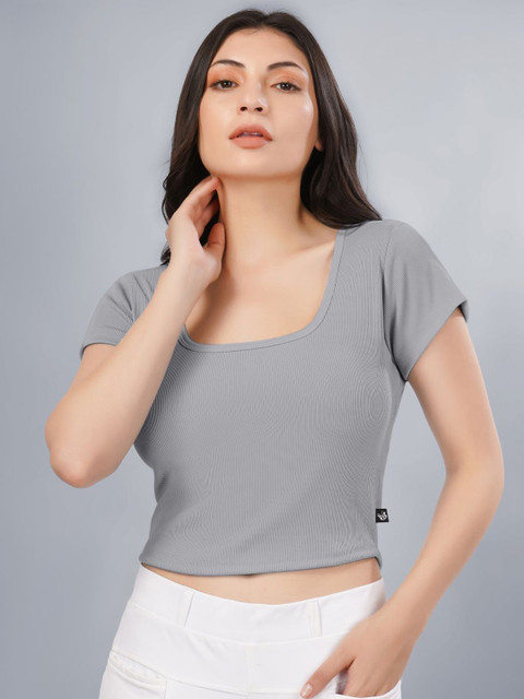 Plus Size Women Ribbed Square Neck Fitted Crop Top