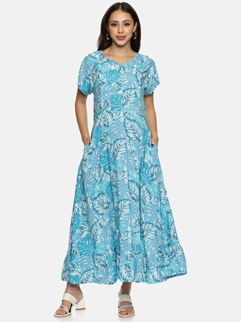 Nejo Women Tropical Printed Maternity Fit & Flare Dress