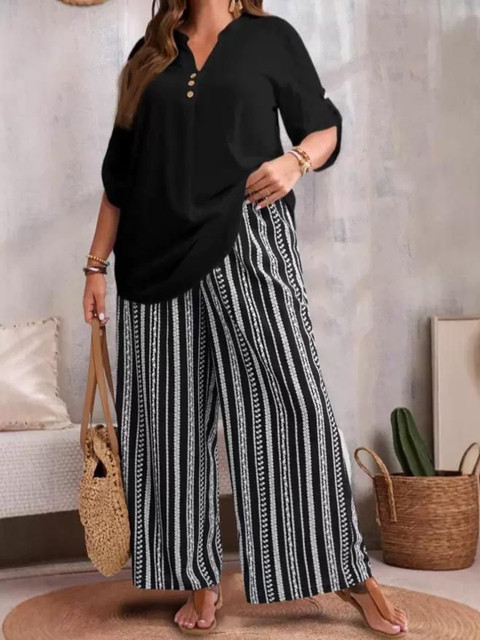 Sztori Printed V-Neck Top With Palazzo Co-Ords