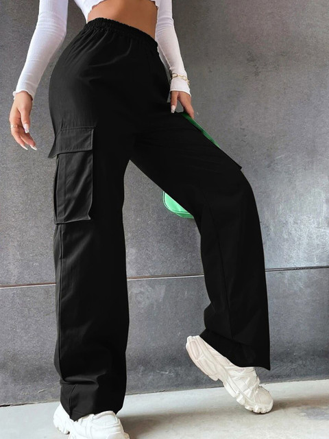 Stylecast X Slyck Women Pure Cotton Straight Fit High-Rise Cargos