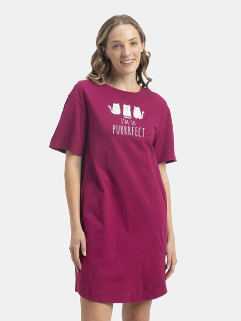 Jockey Super Combed Cotton Drop Shoulder Styled Curved Hem Printed Lounge Dress - RX90