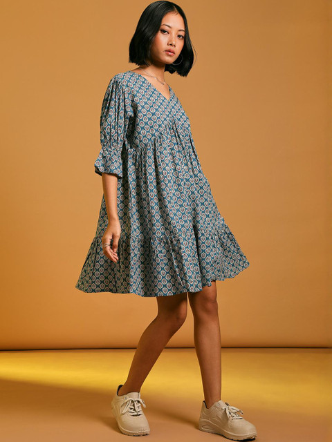 LIMEROAD Women Ethnic Printed Cambric V Neck Ethnic Dress - Image 7