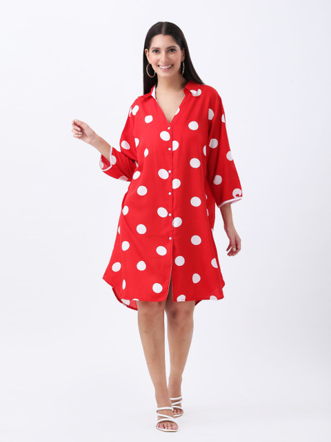 Qurvii Women Polka Dots Printed Shirt Dress
