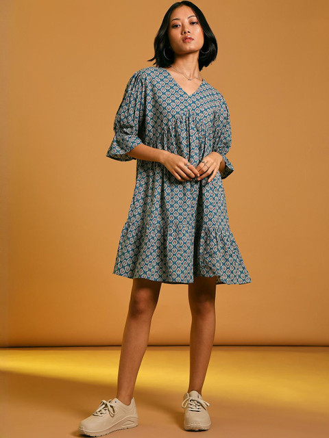 LIMEROAD Women Ethnic Printed Cambric V Neck Ethnic Dress - Image 2