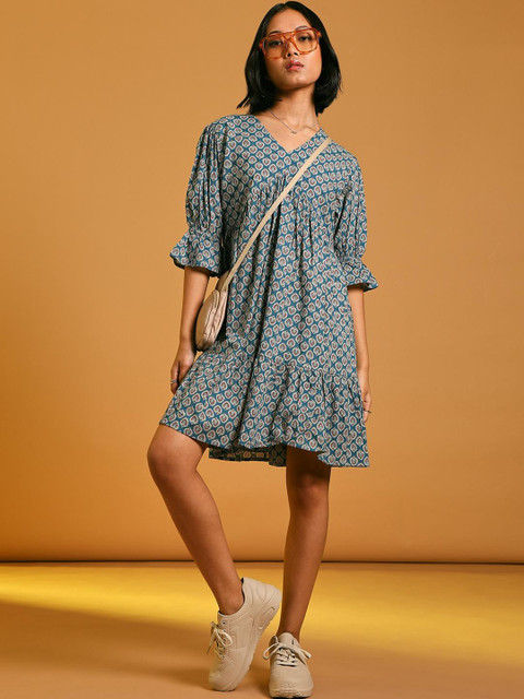 LIMEROAD Women Ethnic Printed Cambric V Neck Ethnic Dress - Image 4