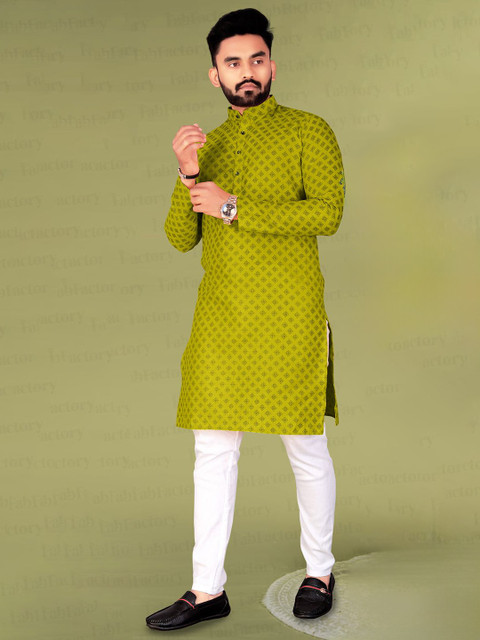 THE FAB FACTORY Men Geometric Printed Kurta