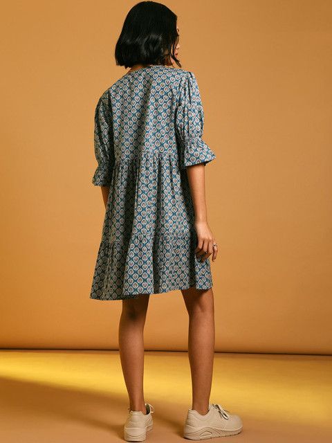 LIMEROAD Women Ethnic Printed Cambric V Neck Ethnic Dress - Image 3