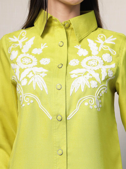 plusS Embroidered Shirt Collar Cotton Shirt With Trousers Co-Ords - Image 2