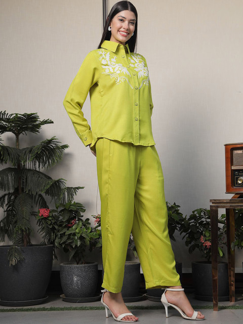 plusS Embroidered Shirt Collar Cotton Shirt With Trousers Co-Ords - Image 4