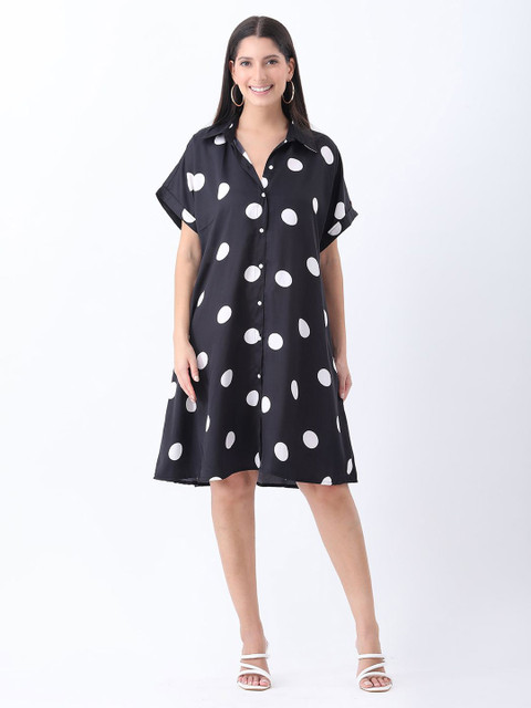 Qurvii Polka Dot Printed Shirt Dress
