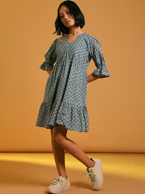 LIMEROAD Women Ethnic Printed Cambric V Neck Ethnic Dress - Image 6
