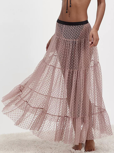 LULU & SKY Self Design Flared Maxi Skirts