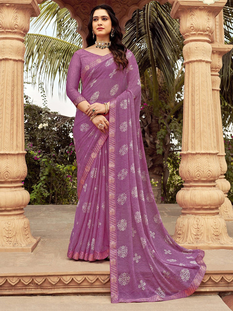 HERE&NOW Women Floral Pure Chiffon Saree