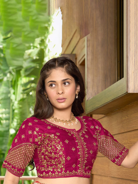 HERE&NOW Round Neck Embroidery Work Saree Blouse