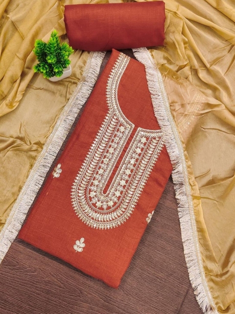 KALINI Women's Embroidered Cotton Blend Unstitched Salwar Suit Dress Material with Dupatta