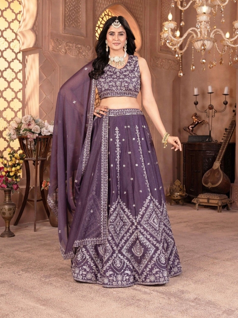 MISS CLOTHING Embroidered Sequinned Unstitched Lehenga & Blouse With Dupatta - Image 6