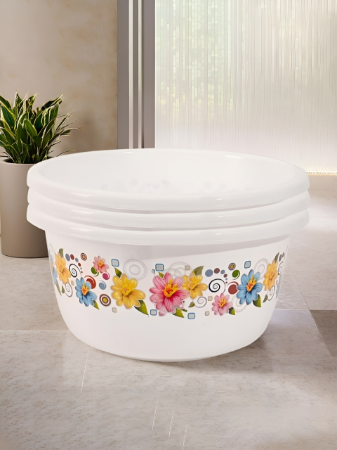 Aura White & Yellow 3 Pcs 40 Liter Multipurpose Bath & Washing Clothe Tub