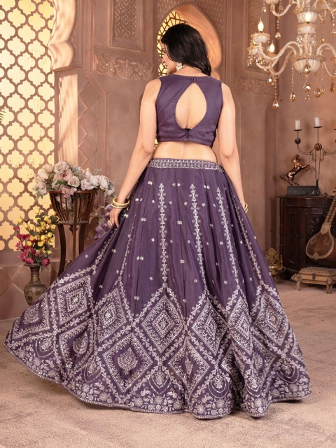 MISS CLOTHING Embroidered Sequinned Unstitched Lehenga & Blouse With Dupatta - Image 4