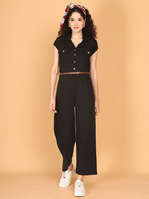 JAKANARY Women Shirt Collar Short Sleeves Basic Jumpsuit