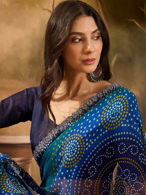 Sangria Bandhani Printed Saree With Unstitched Blouse - Image 5