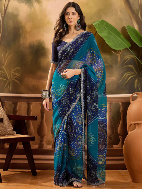 Sangria Bandhani Printed Saree With Unstitched Blouse - Image 2