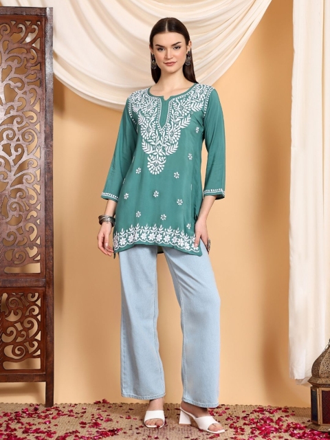 Poshak Chikan Studio Ethnic Motifs Embroidered Chikankari Modal Chikankari Kurti
