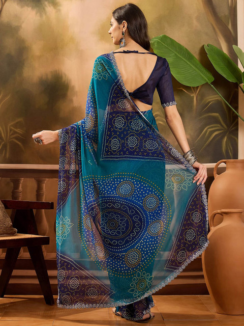 Sangria Bandhani Printed Saree With Unstitched Blouse - Image 4