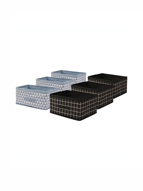 Aura Black & Blue 6 Pcs Foldable Multi-purpose Cloth Organizer Storage Box Drawing Handle