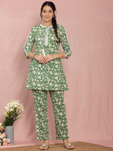 KASYA Printed Round Neck Tunic With Trousers Co-Ords