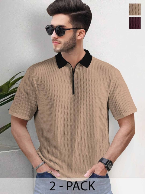 TRIPR Men Pack Of 2 Striped Polo Collar T-shirt