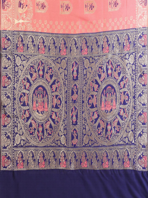 vj fashion Peach Ethnic Motifs Woven Design Banarasi Sarees - Image 6