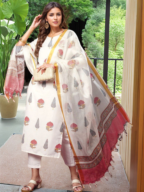 Aaghnya Women Ethnic Motifs Printed Regular Kurta with Trousers & With Dupatta