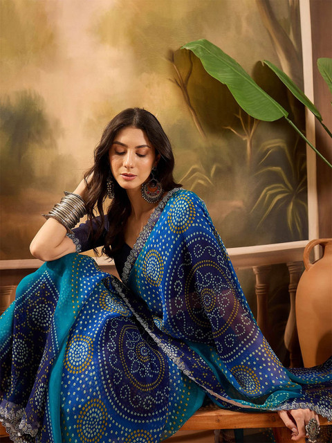 Sangria Bandhani Printed Saree With Unstitched Blouse