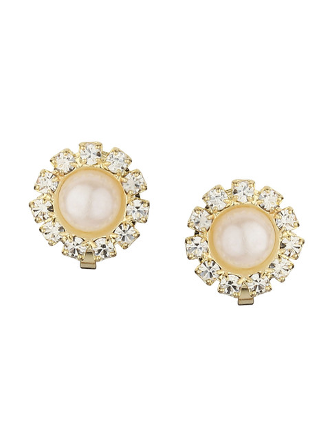 FirstBlush Gold-Plated Artificial Stones Studded & Beaded Floral Shaped Non Pierced Studs