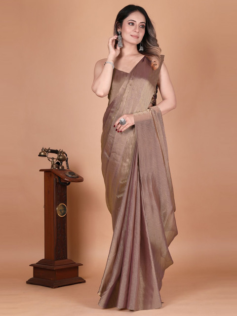 Anneca Solid Two Tone Pure Chiffon Saree with Blouse Piece