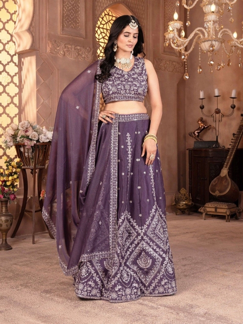 MISS CLOTHING Embroidered Sequinned Unstitched Lehenga & Blouse With Dupatta - Image 7