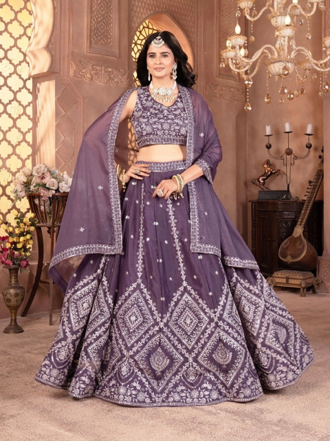 MISS CLOTHING Embroidered Sequinned Unstitched Lehenga & Blouse With Dupatta - Image 5