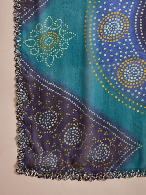 Sangria Bandhani Printed Saree With Unstitched Blouse - Image 6