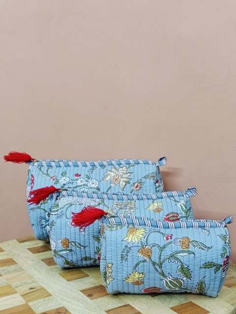 Gulaab Jaipur Set of 3 Printed Travel Pouch With Waterproof Lining