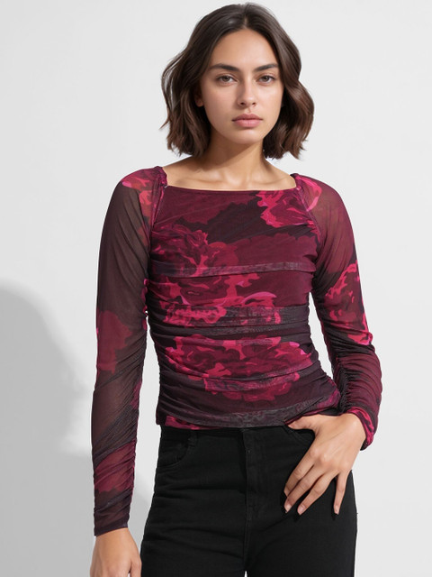 all about you Women Floral Printed Ruched Fitted Top