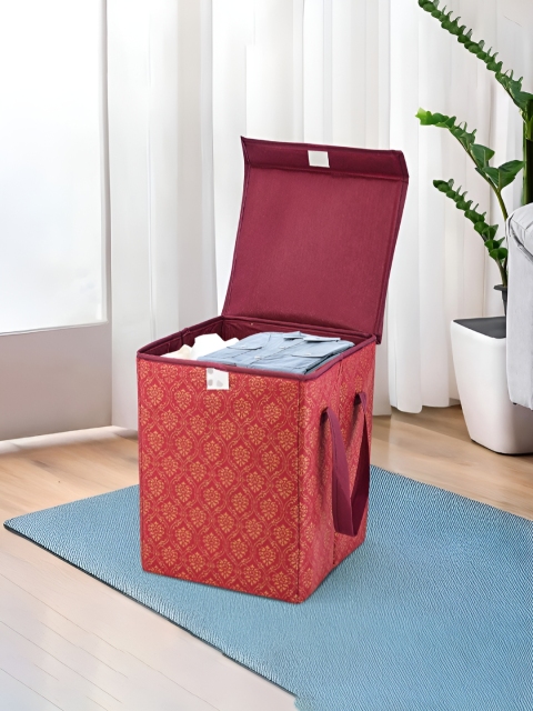 Aura Maroon 4 Pieces Floral Printed Clothes Storage Wardrobe Organisers