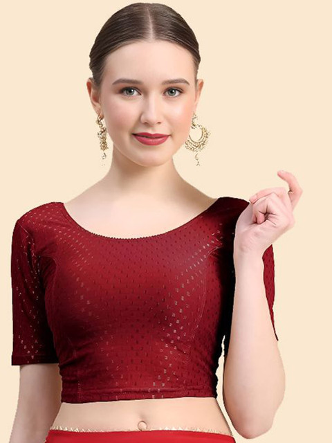 SHREEJI DESIGNER Woven Design Round Neck Ready Made Stretchable Saree Blouse