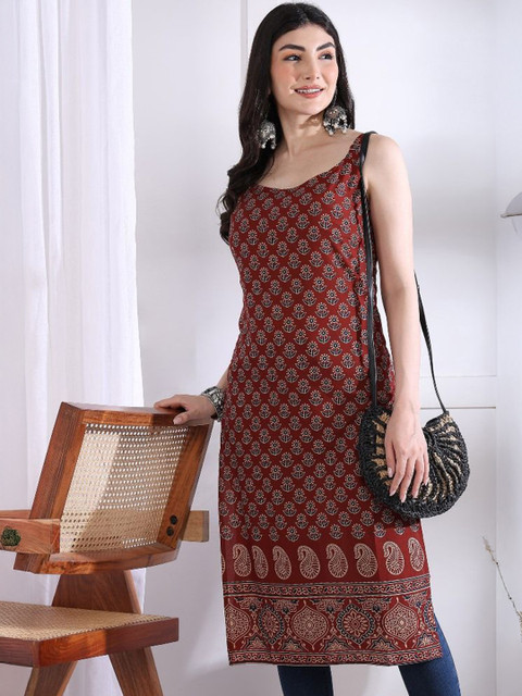 Vbuyz Women Floral Printed Festive Cotton Straight Kurta
