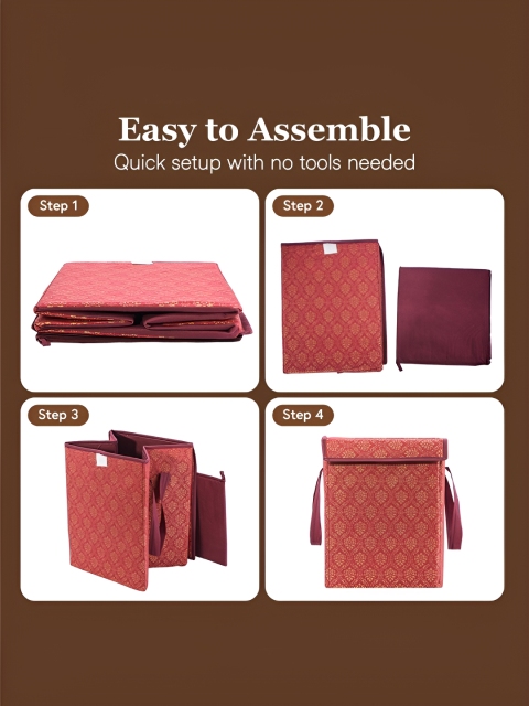 Aura Maroon 4 Pieces Floral Printed Clothes Storage Wardrobe Organisers - Image 6
